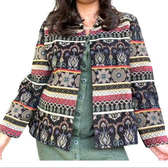 Vintage Coldwater Creek PL Tapestry Jacket Boho Southwestern Woven Coat - Picture 4 of 10